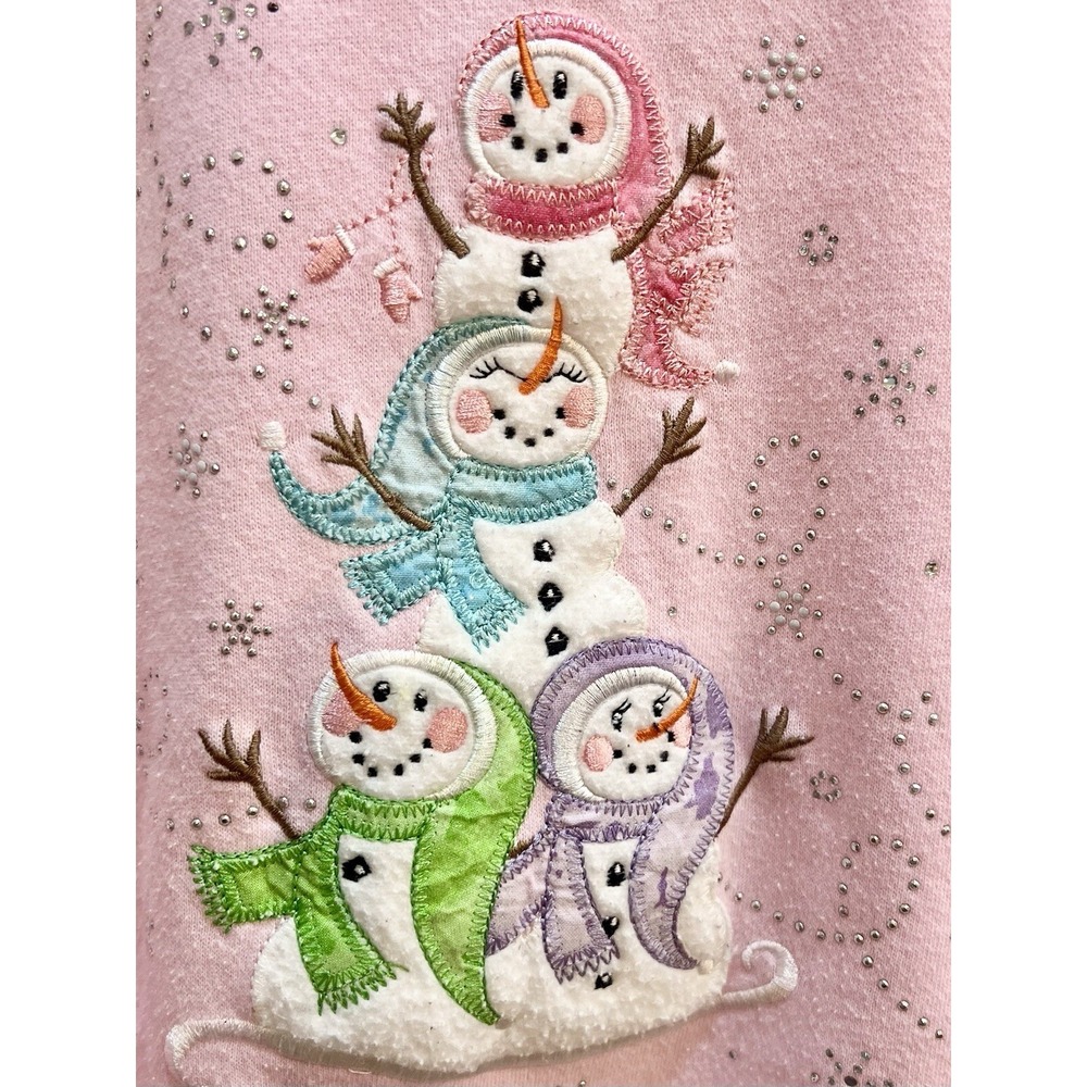 Decorated Originals Women's Pink Snowmen Sweatshirt Size XL Pastel Christmas